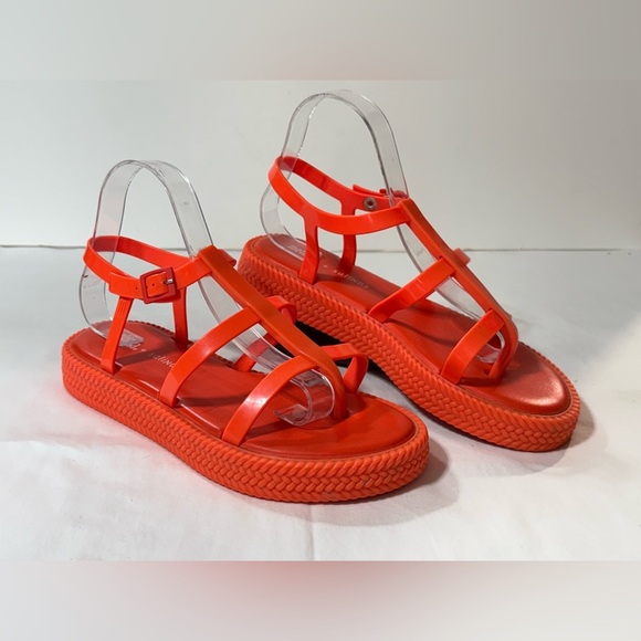 MELISSA + SALINAS  Vibrant orange PVC gladiator sandals size 9 - Picture 1 of 9